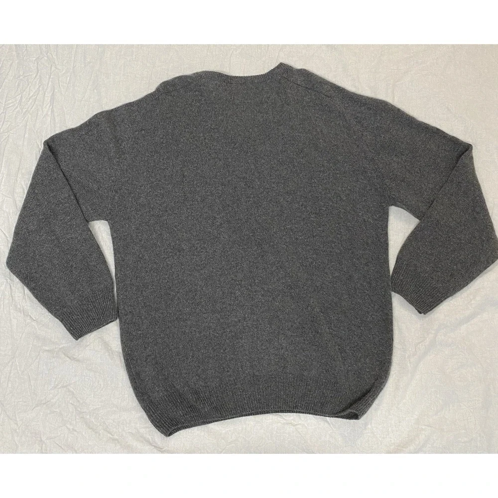 Men's 100% Cashmere Gray V-Neck Sweater Made in Japan L Field Gear
